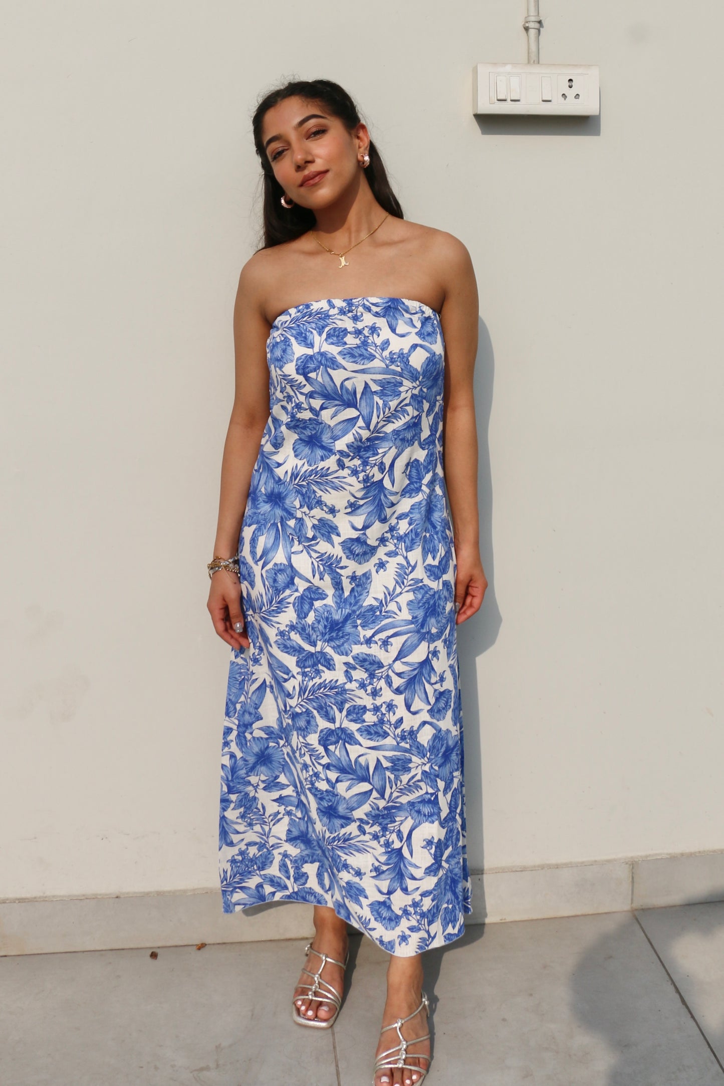 Printed Tube Cotton Linen Blend Dress