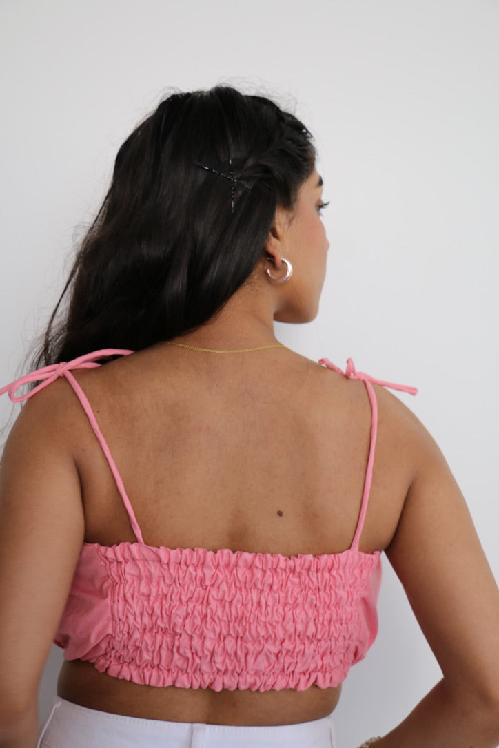 Pink Cotton Poplin Tie up Top