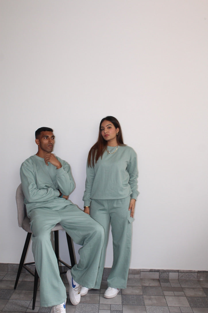 Cotton Fleece Stone Blue Sweatshirt Unisex Set