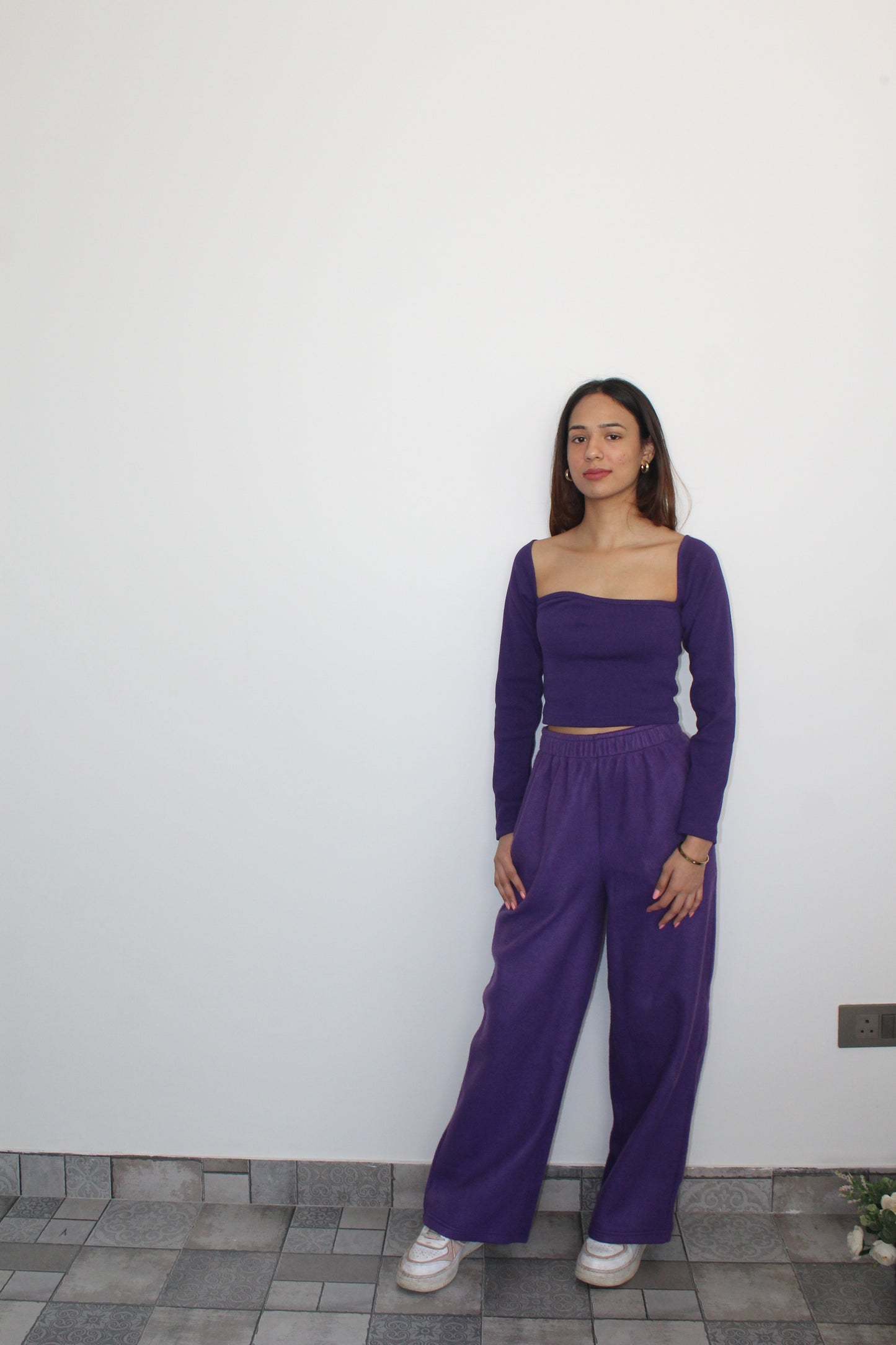 Cotton Fleece Dark Purple Crop Set