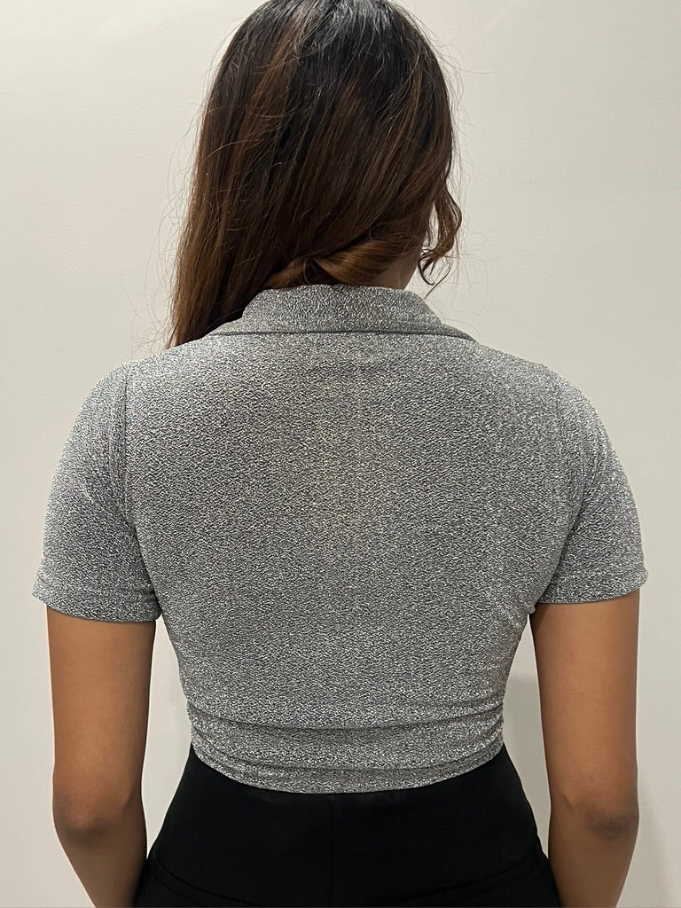 Silver Cotton Shimmer Crop Top