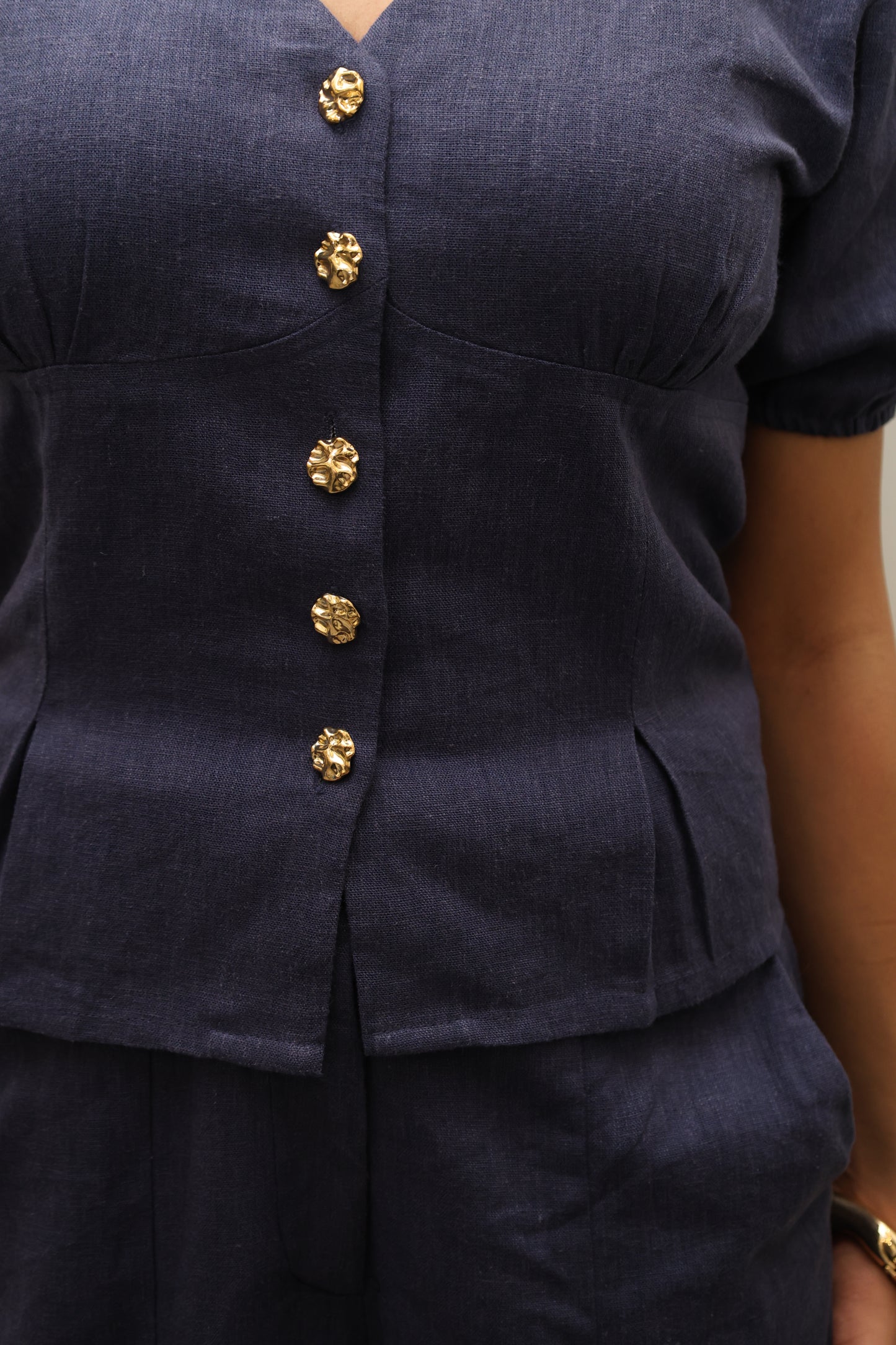 Navy Blue Cotton Linen Blend Sculpted Set