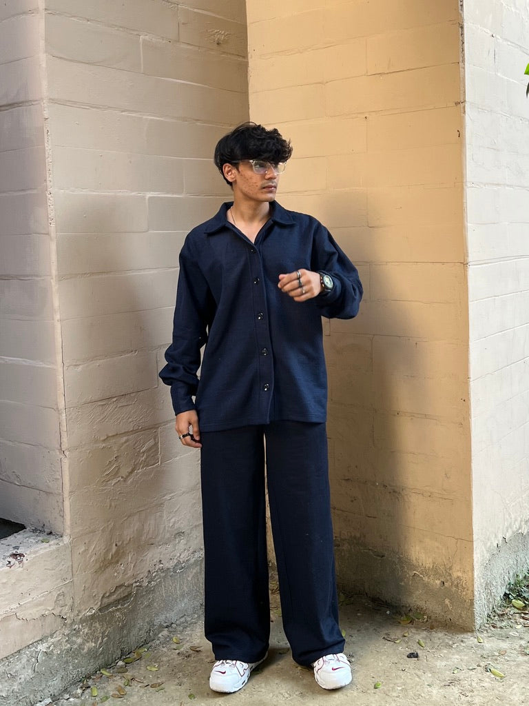 Cotton Fleece Navy Blue Co-ord