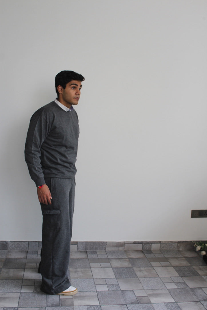 Cotton Fleece Sweatshirt Grey Melange Unisex Set