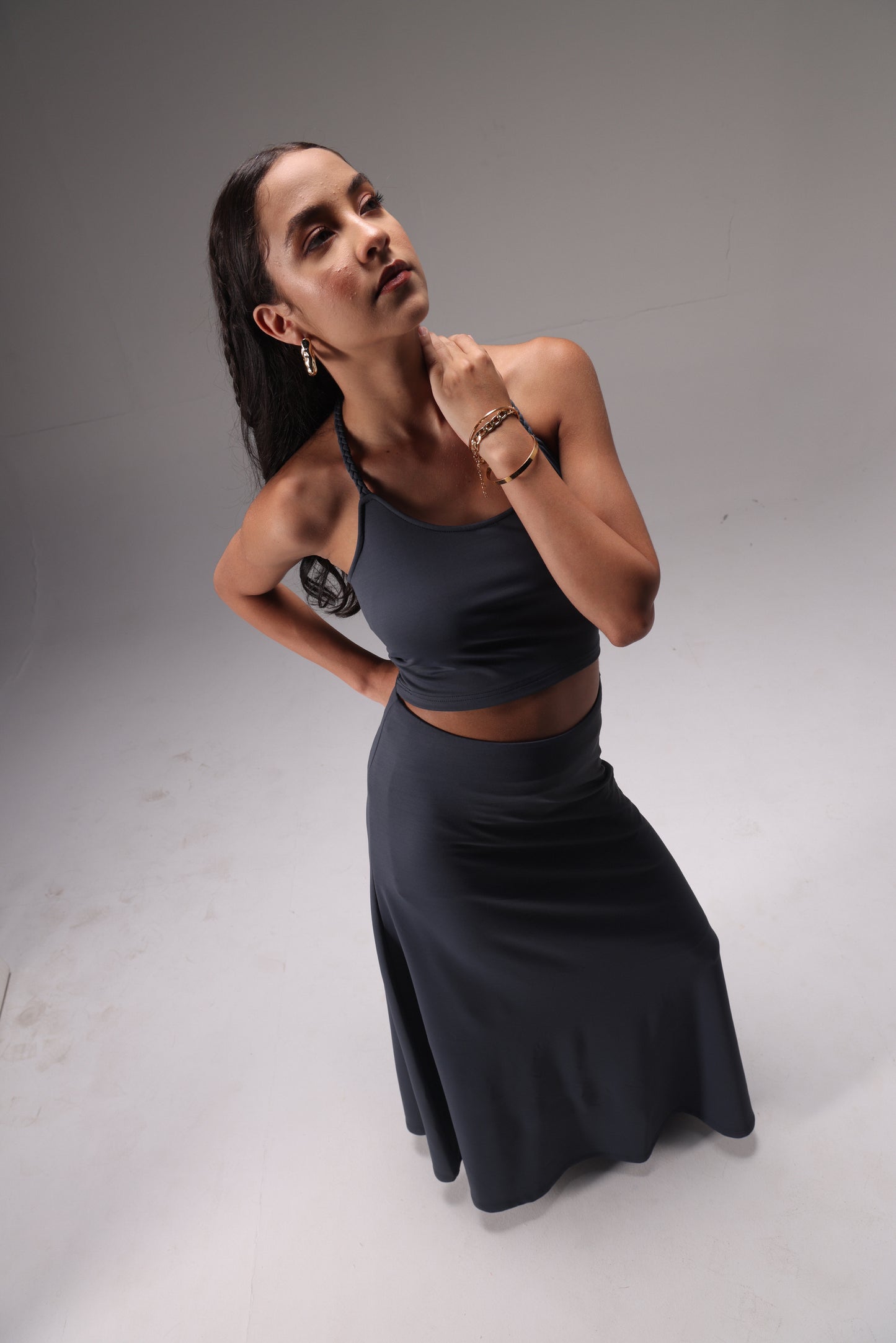 Seamless Braided Halter Cotton Elastane Skirt Set