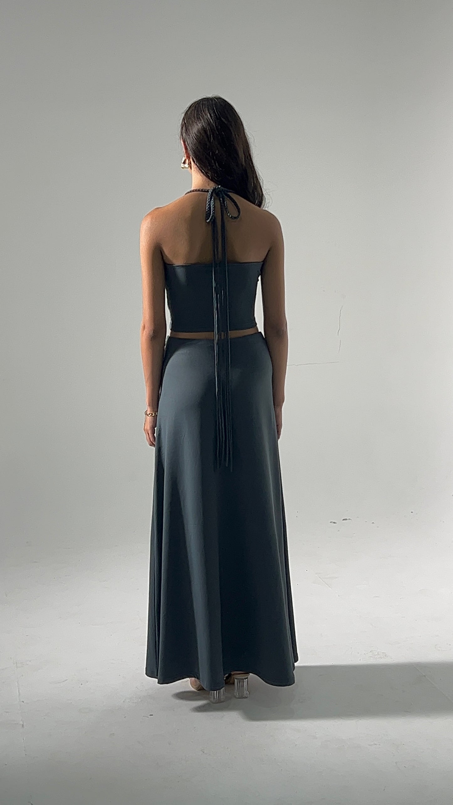 Seamless Braided Halter Cotton Elastane Skirt Set