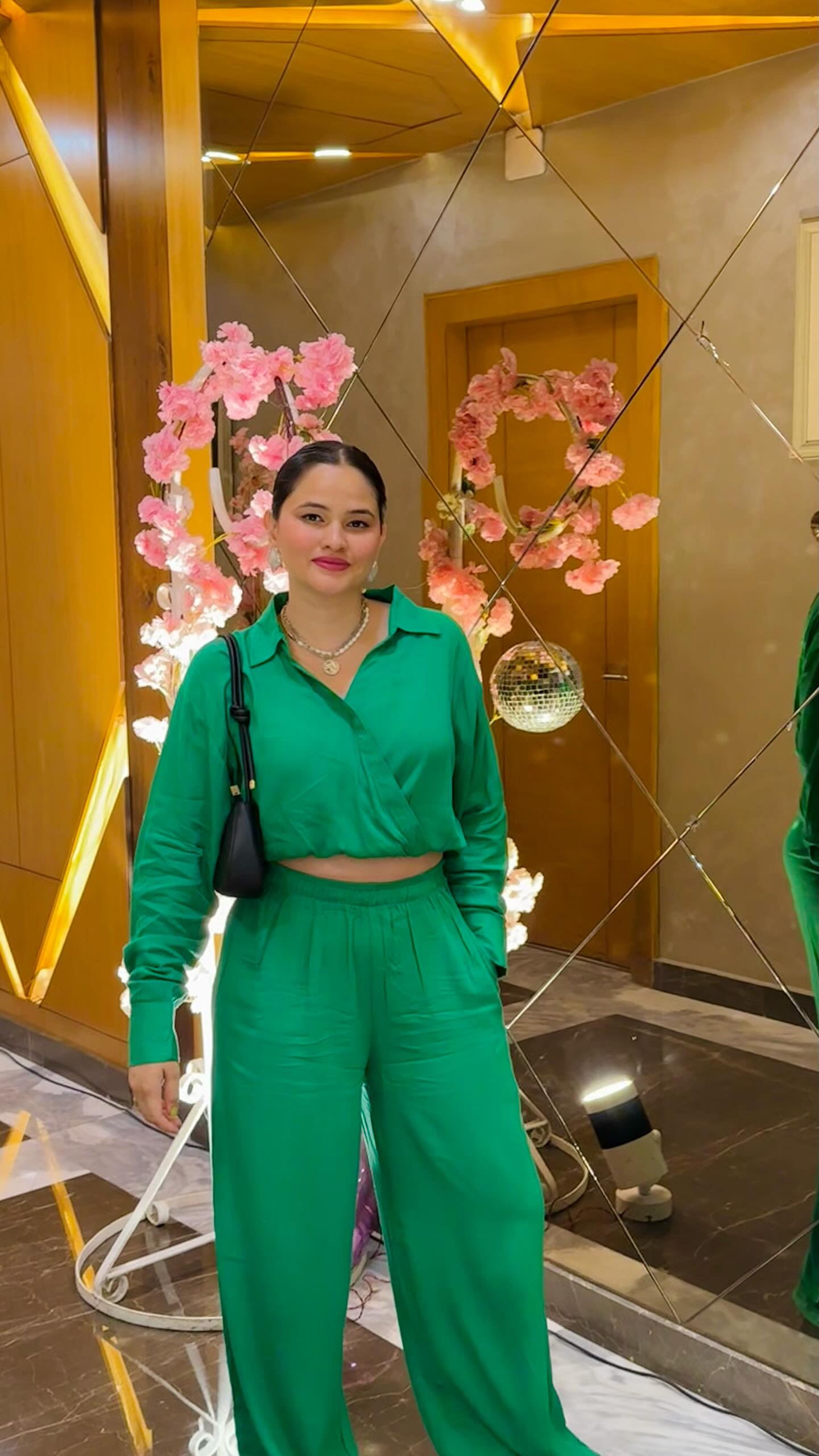 Crinkled Green Crop Shirt Set