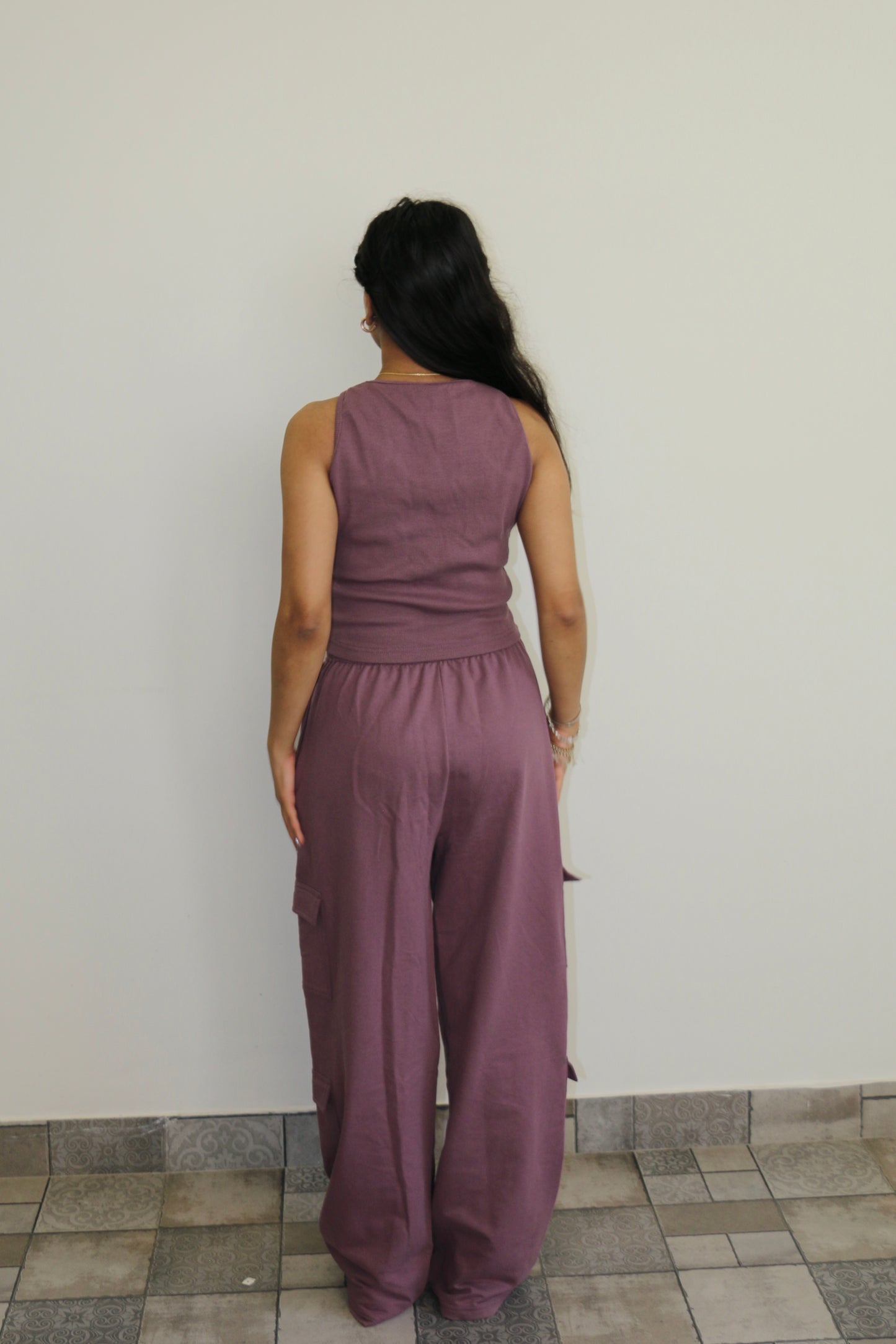 Mauve Sleeveless French Terry Cargo Co-ord