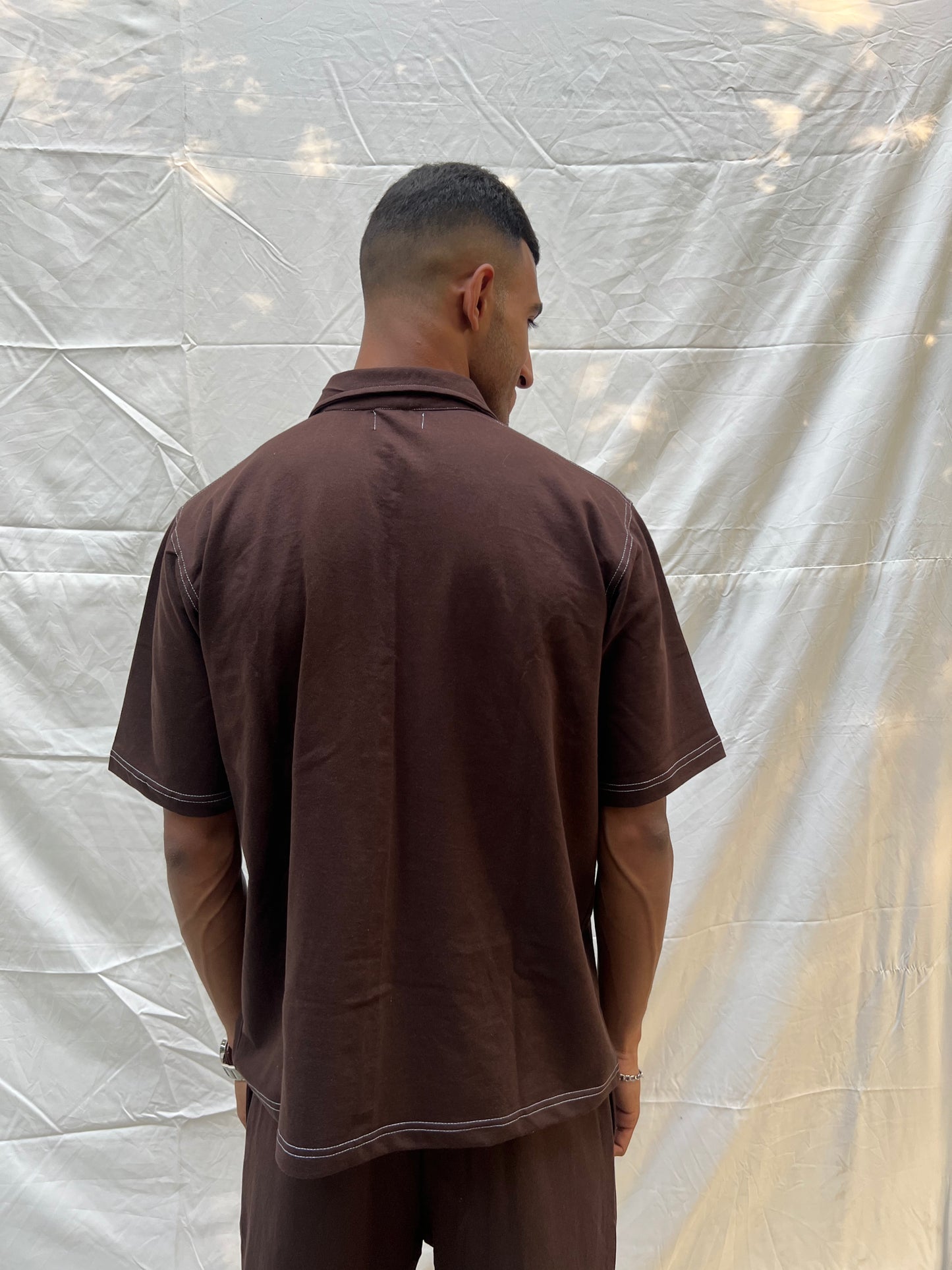 French Terry Men's Shirt Co-ord Brown