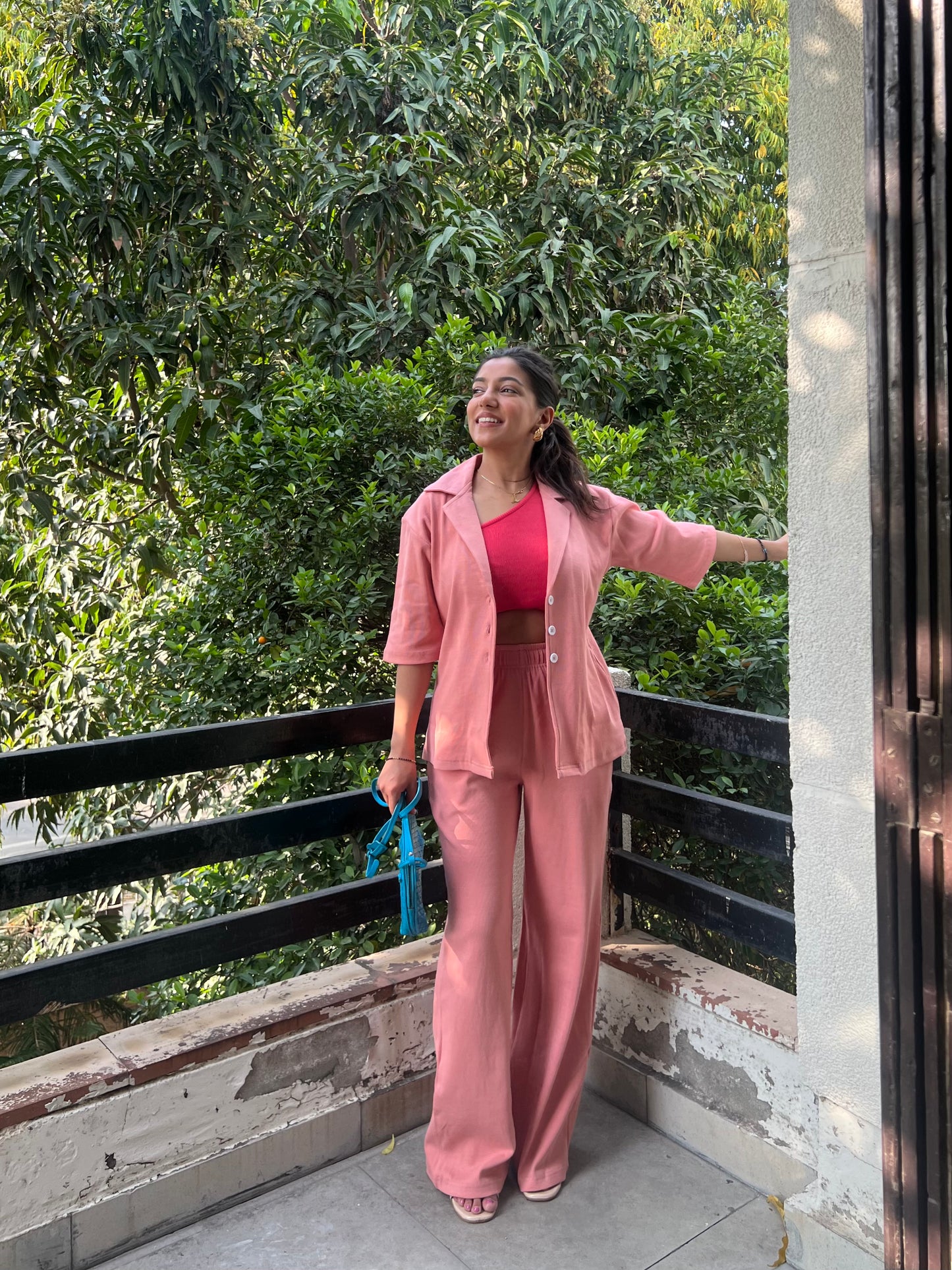 RIB Knit Onion Pink Collar Co-ord