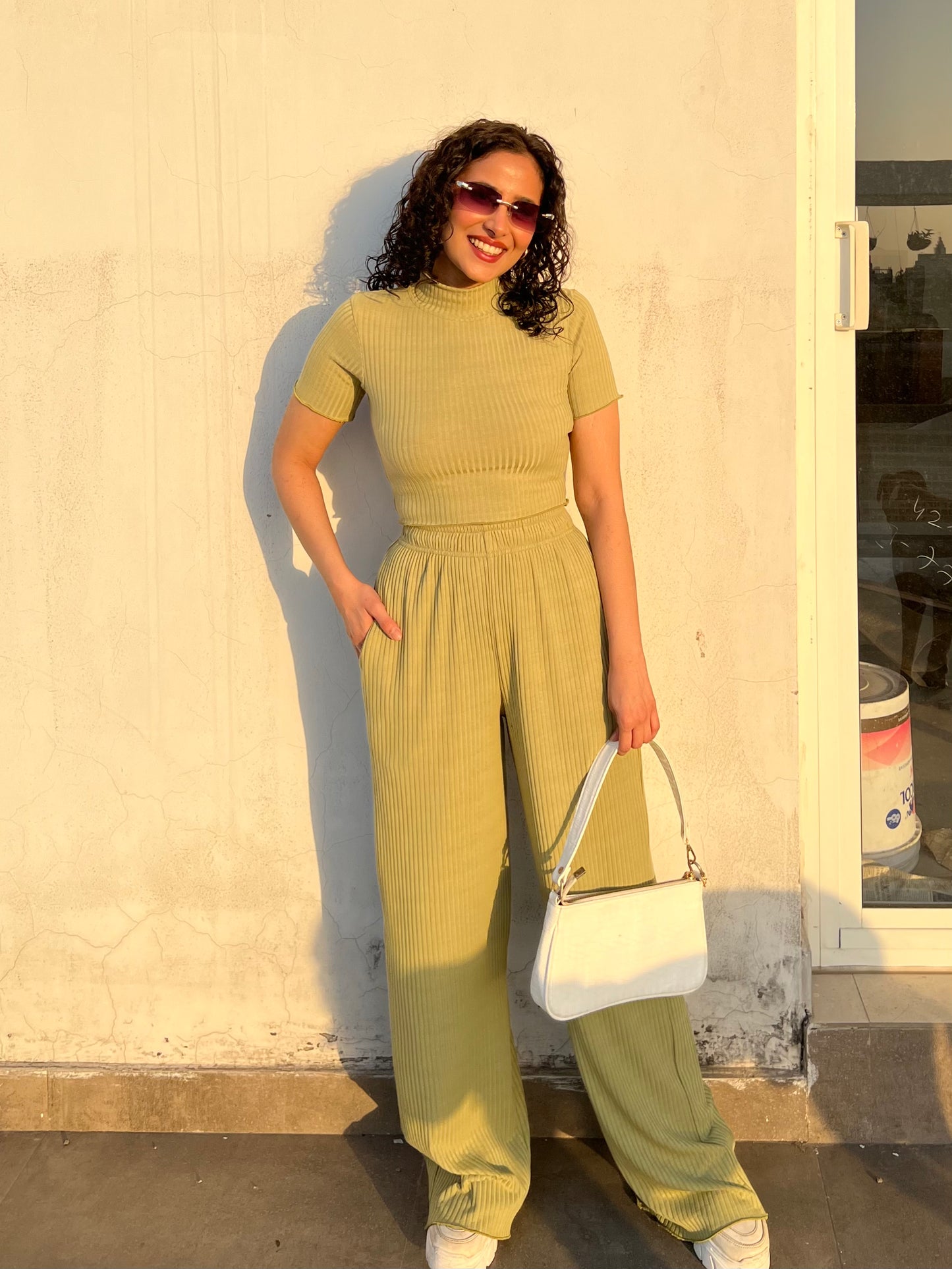 Matcha Green RIB Crop Co-ord