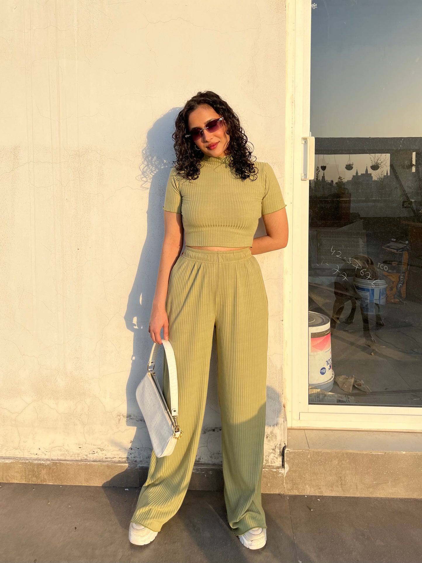 Matcha Green RIB Crop Co-ord