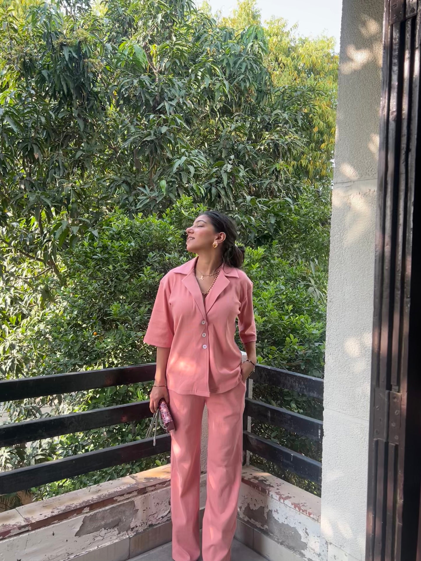 RIB Knit Onion Pink Collar Co-ord
