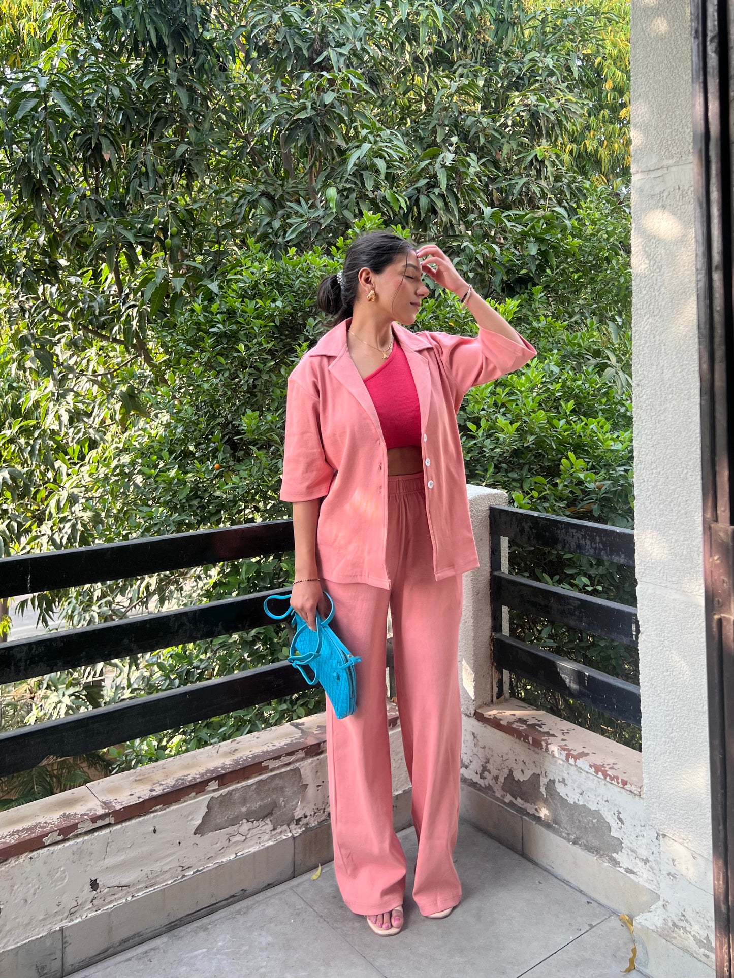 RIB Knit Onion Pink Collar Co-ord