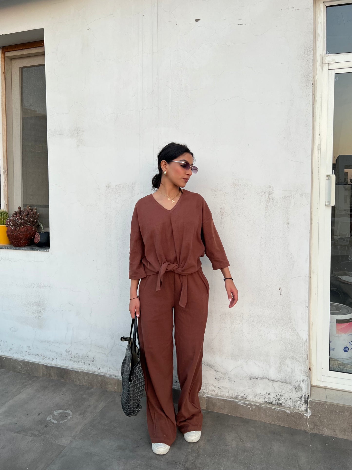 RIB Brown Tie Knot Co-ord