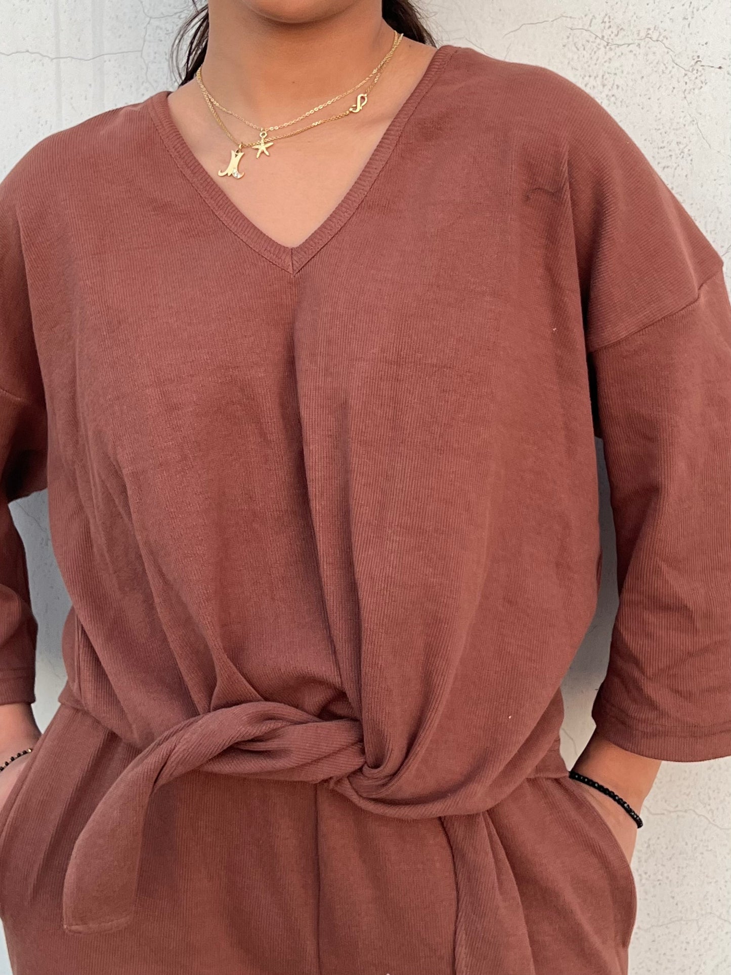 RIB Brown Tie Knot Co-ord