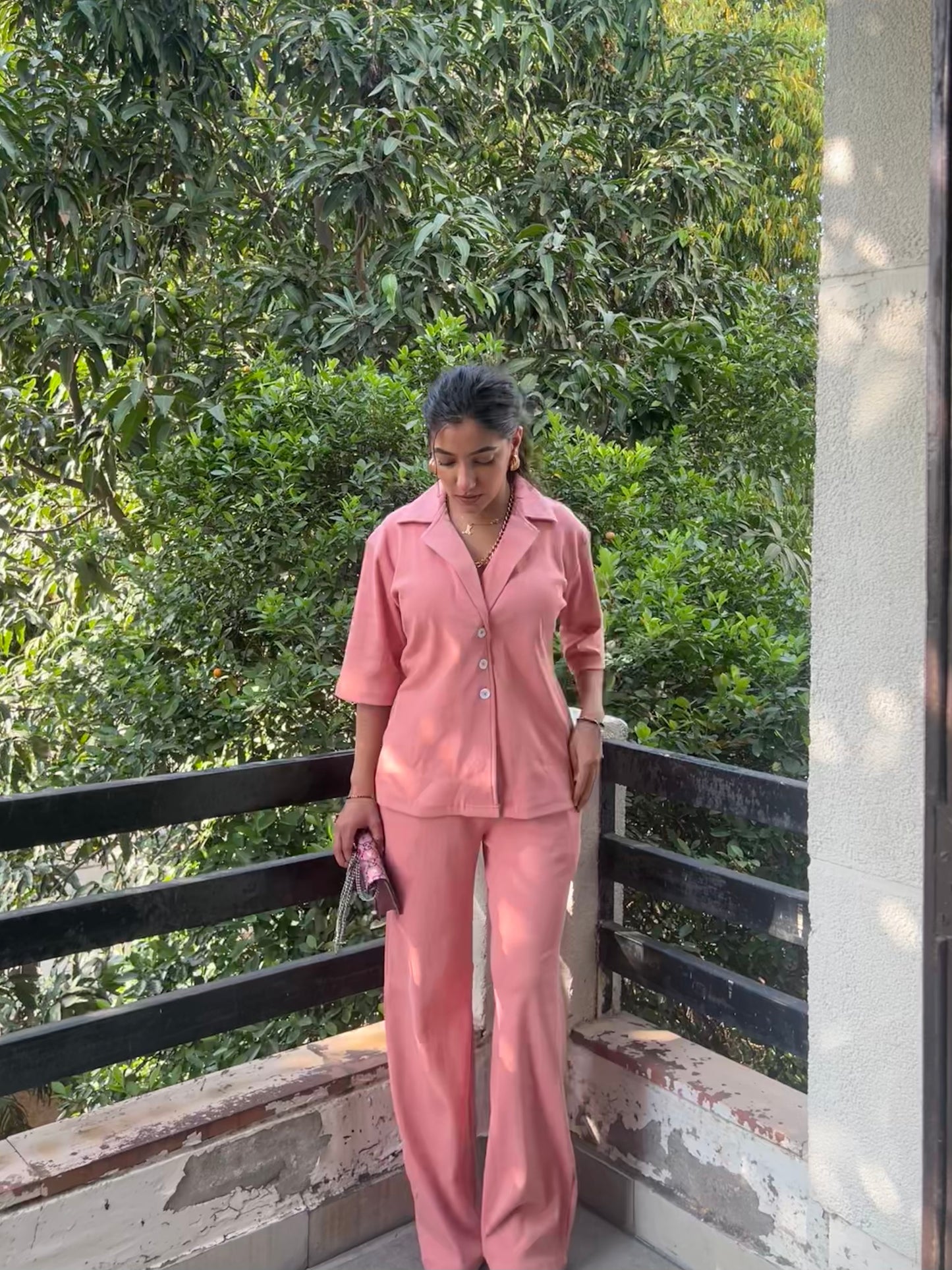 RIB Knit Onion Pink Collar Co-ord