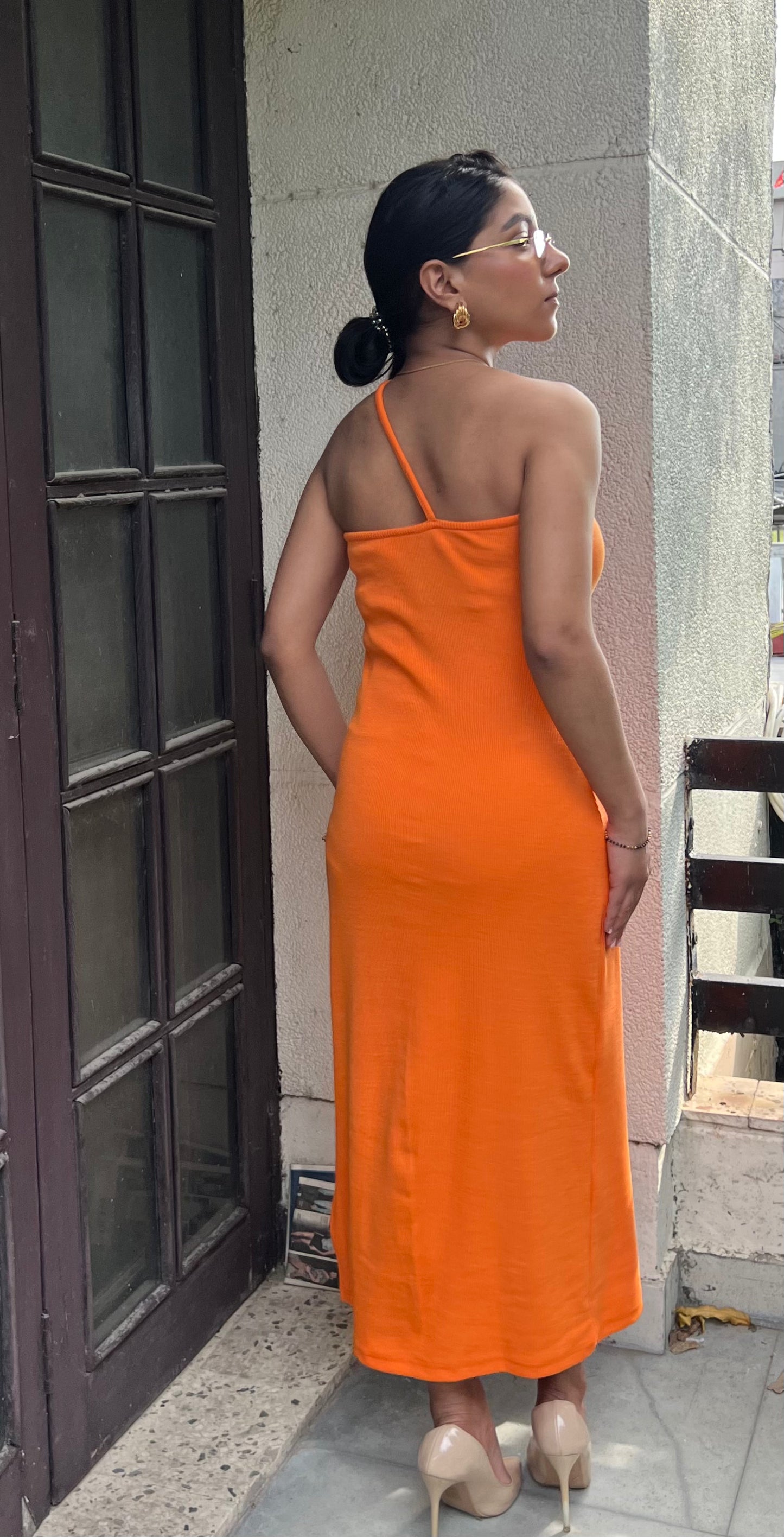 Orange one shoulder RIB dress