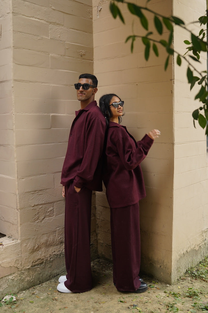 Cotton Fleece Wine Unisex Co-ord
