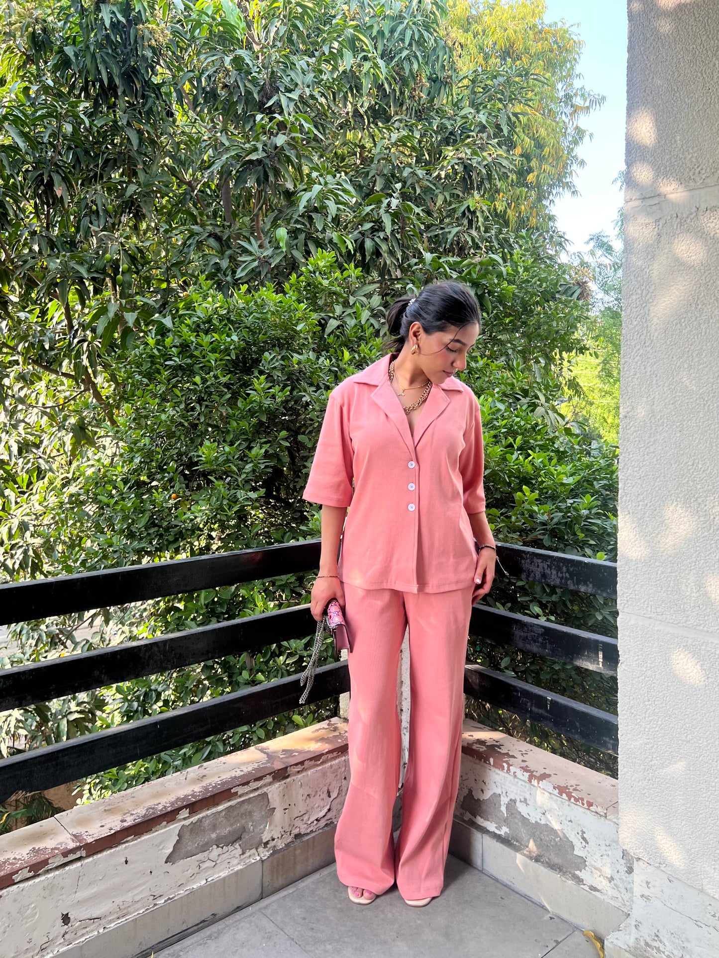 RIB Knit Onion Pink Collar Co-ord