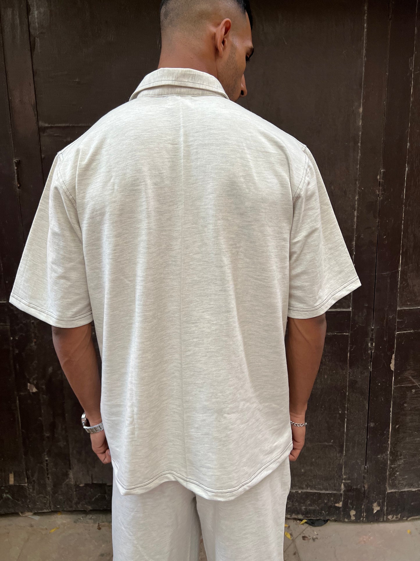 French Terry Men's Shirt Co-ord White Melange