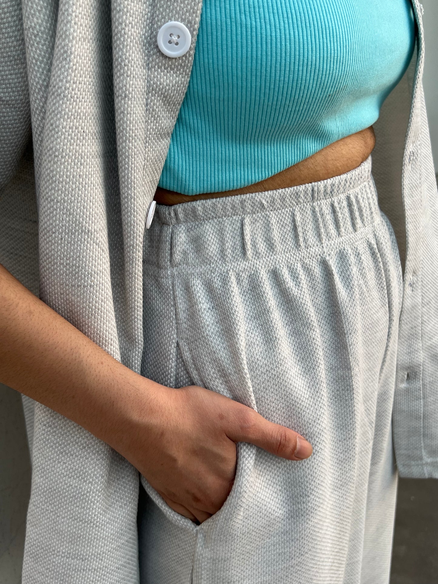 Cream RIB Women's Shirt Co-ord