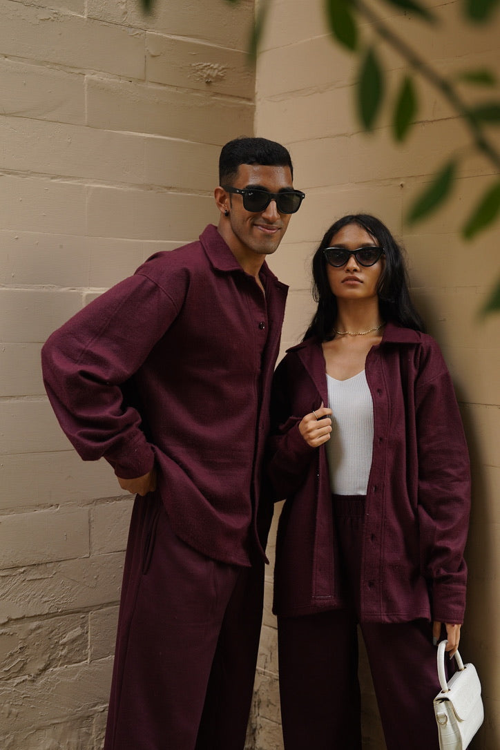 Cotton Fleece Wine Unisex Co-ord