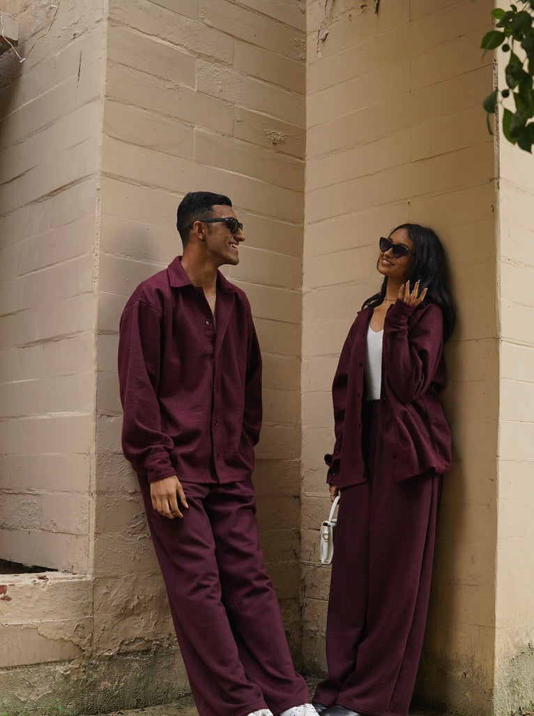 Cotton Fleece Wine Unisex Co-ord