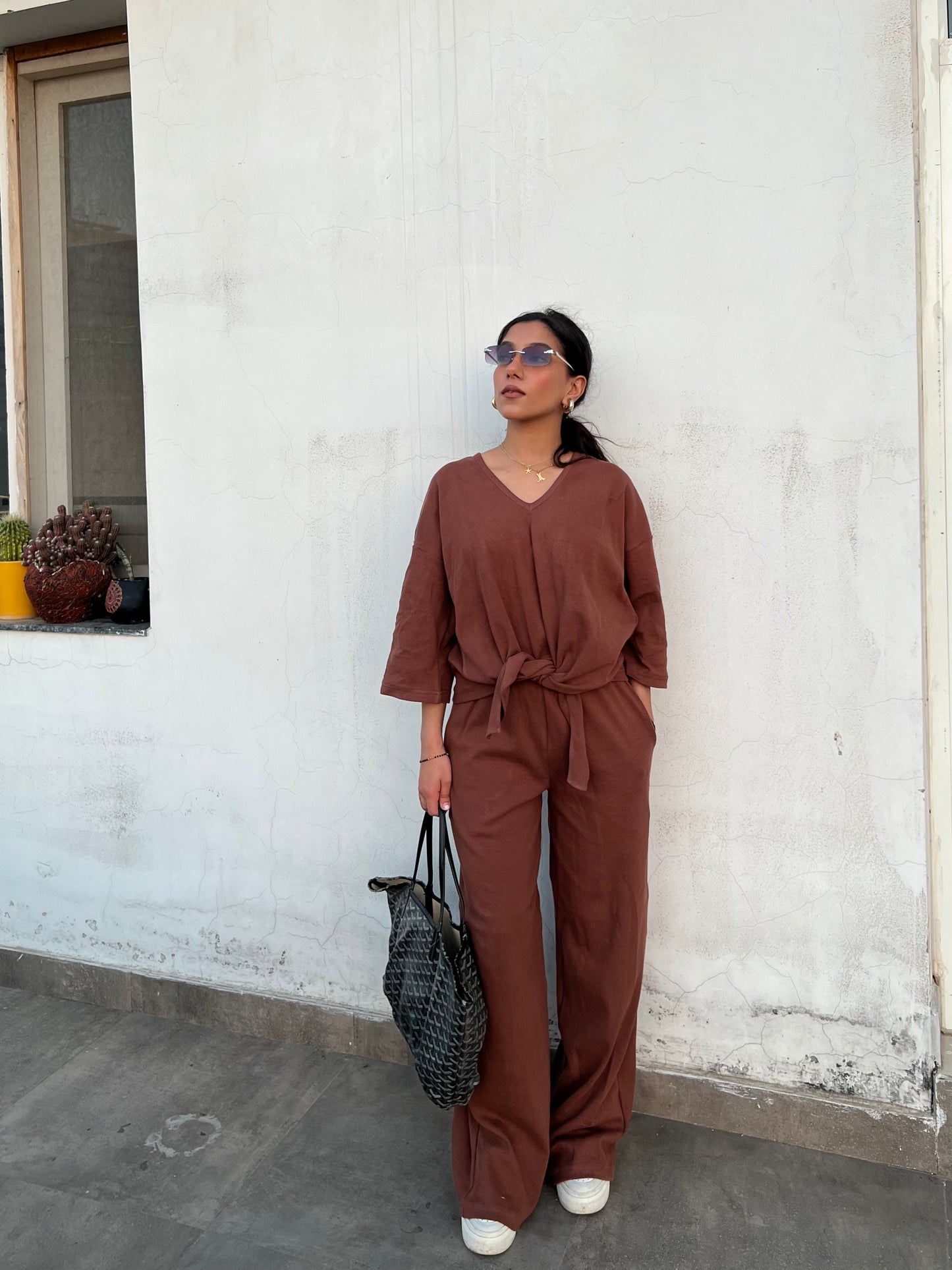 RIB Brown Tie Knot Co-ord
