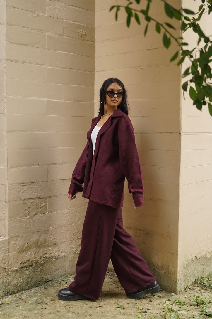 Cotton Fleece Wine Unisex Co-ord