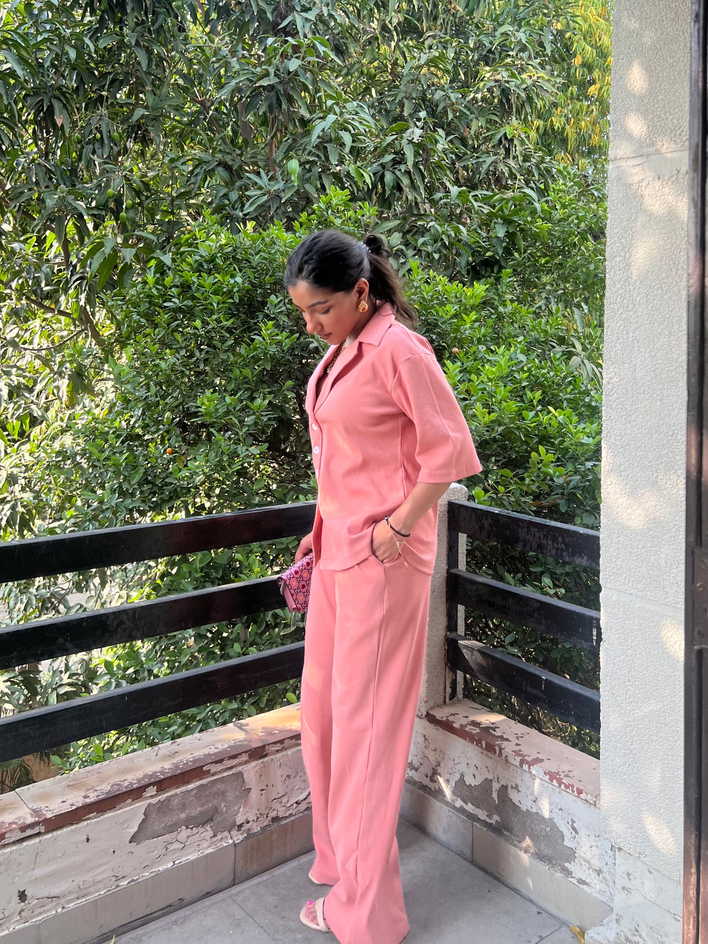 RIB Knit Onion Pink Collar Co-ord