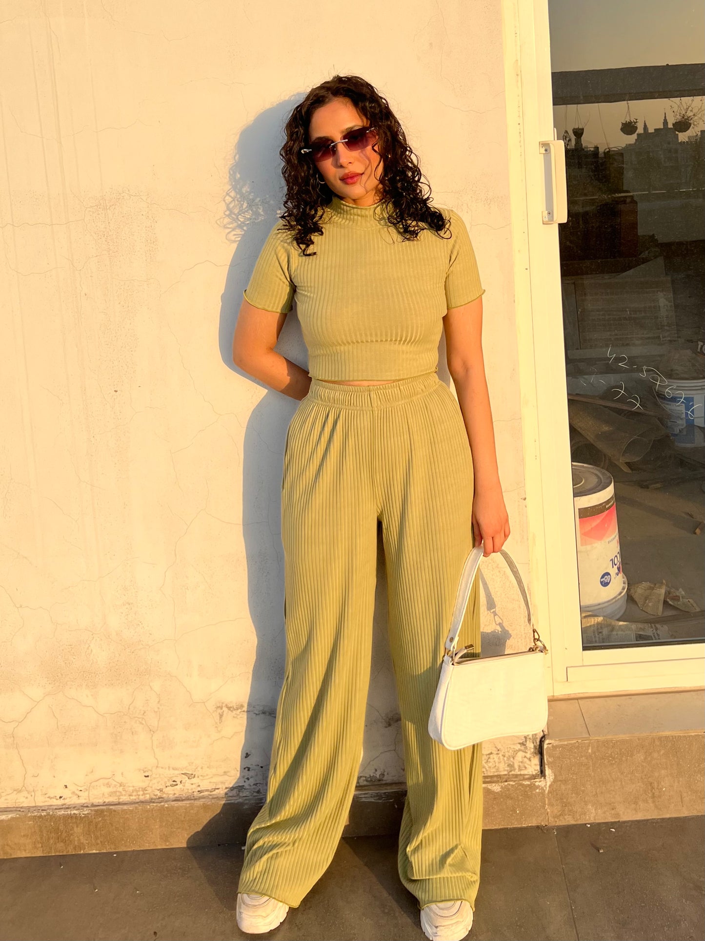 Matcha Green RIB Crop Co-ord