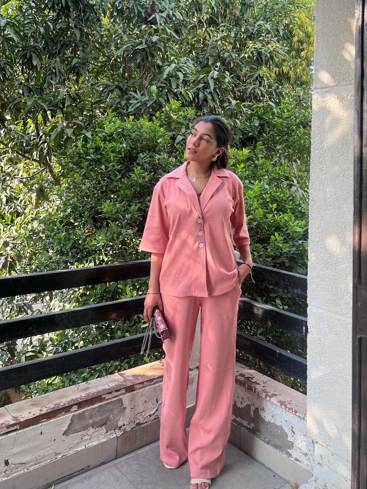 RIB Knit Onion Pink Collar Co-ord