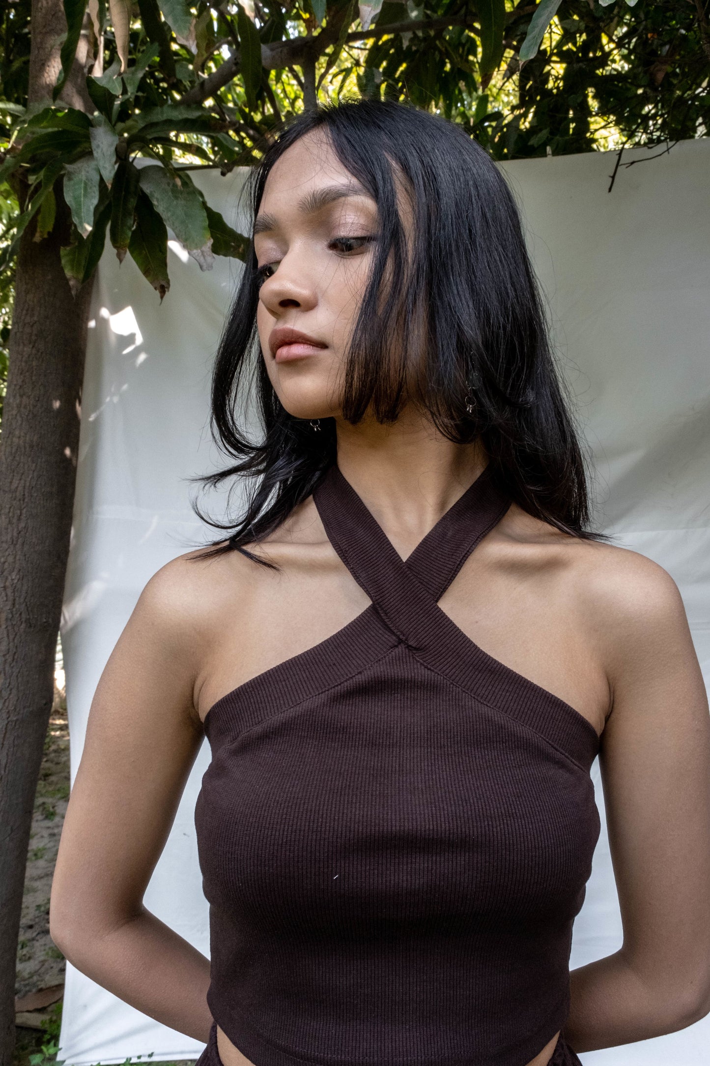 Brown Halter Cargo French Terry Co-ord