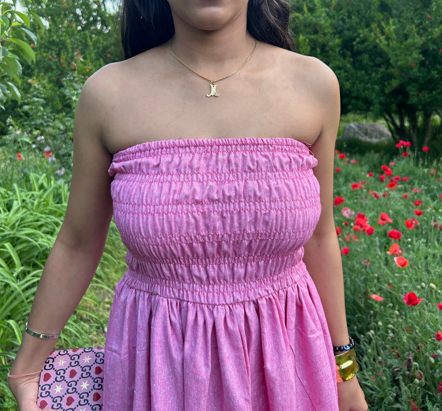 Tube Pink Smocking Cotton Blend Dress