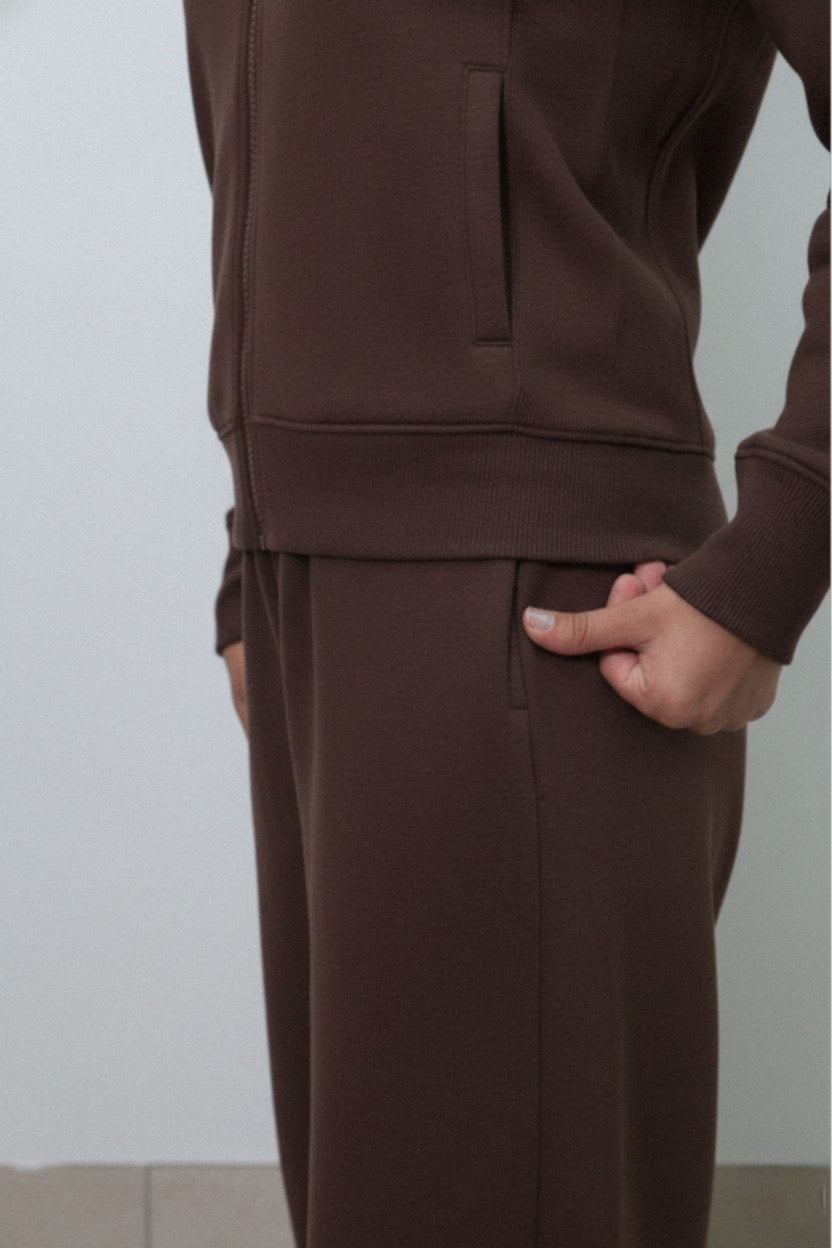 Brown Zipper Jacket Cotton Fleece SET