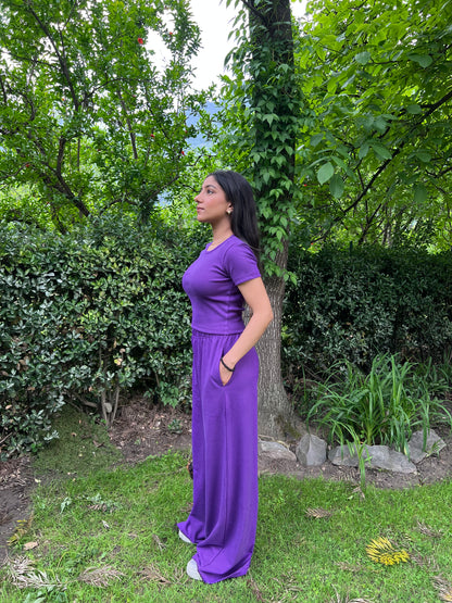 Dark Purple Half Sleeves Terry Set