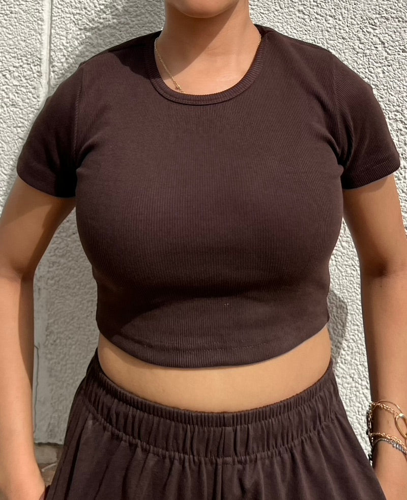 Brown French Terry Half Sleeves Cargo Set