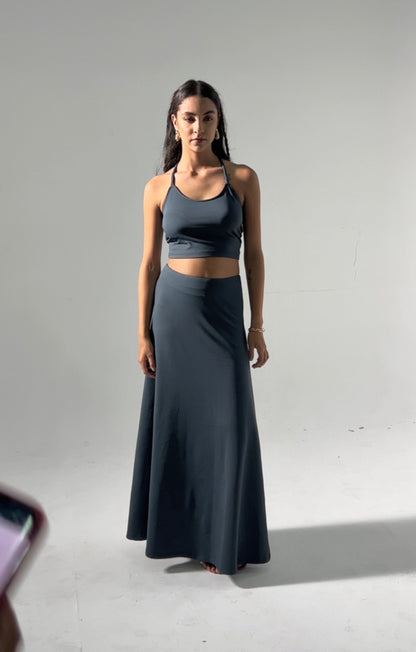 Seamless Braided Halter Cotton Elastane Skirt Set