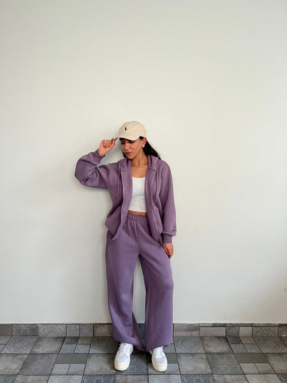 Unisex Light Mauve Zipper Hoodie Cotton Fleece SET (High Warmth)