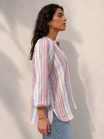 Multicoloured Striped Cotton Linen Tunic