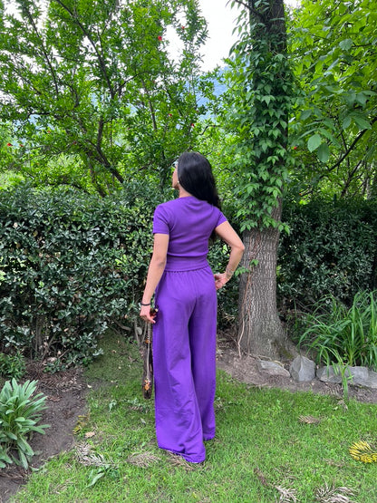 Dark Purple Half Sleeves Terry Set