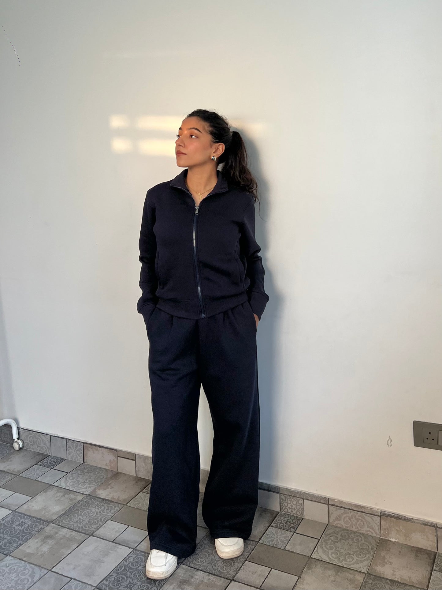 Fleece Navy Blue Zipper & Fleece Pants SET