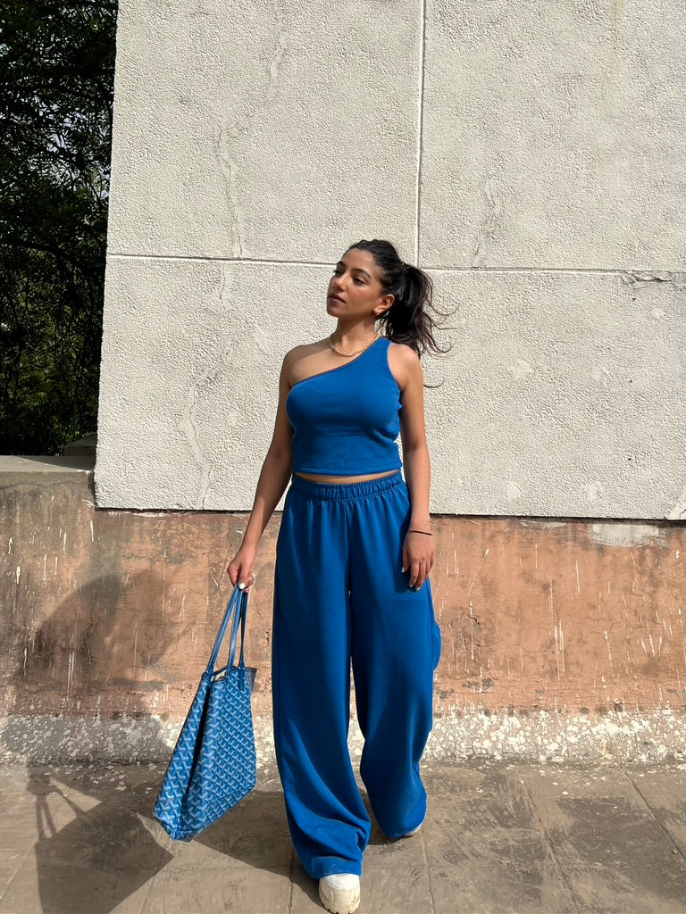 Electric blue French Terry One Shoulder Set