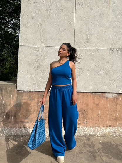 Electric blue French Terry One Shoulder Set