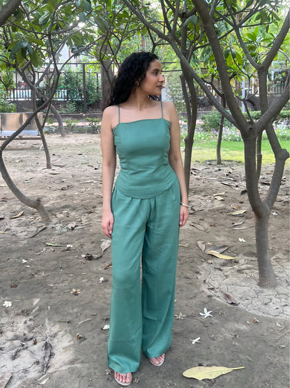 Sage Green Pure Cotton Boned Corset Top & Pants Set