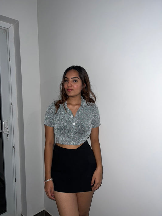 Silver Cotton Shimmer Crop Top