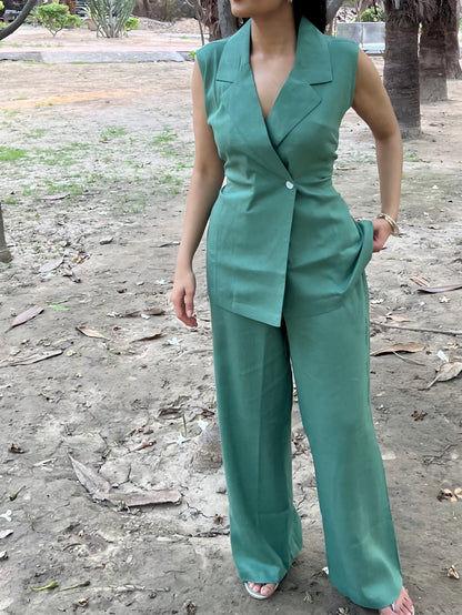 Sage Green Pure Cotton Blazer & Pants Set
