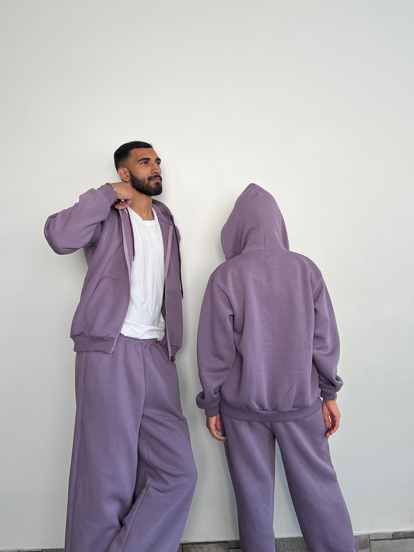 Unisex Light Mauve Zipper Hoodie Cotton Fleece SET (High Warmth)