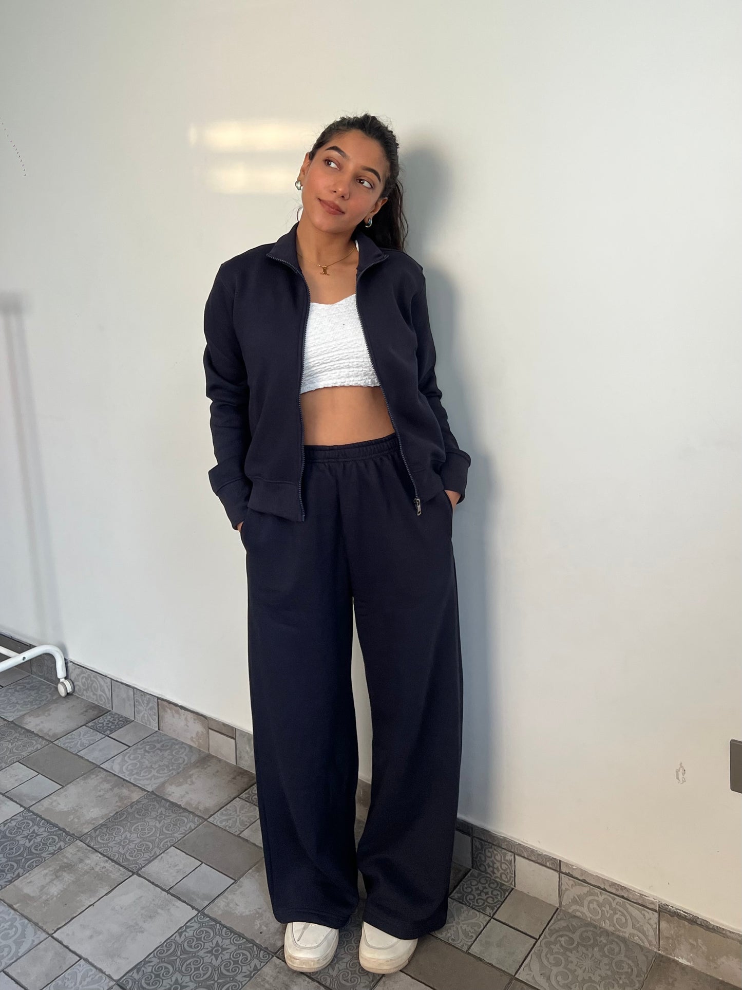 Fleece Navy Blue Zipper & Fleece Pants SET